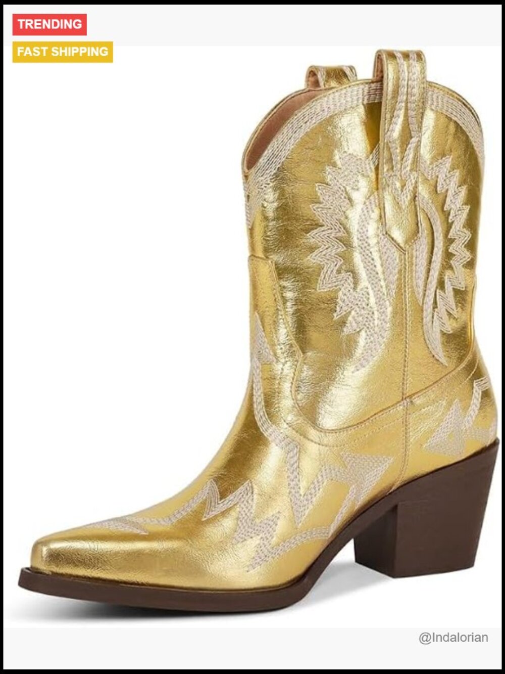 Embroidered Pointed Toe Cowgirl Boots Chunky Heel Pull-On Short Country Boots